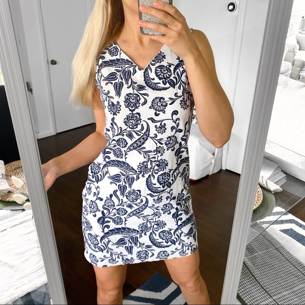 💙 SWEET MISS NAVY IVORY LINEN FLORAL MINI SUMMER DRESS!